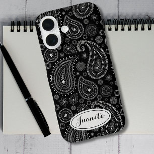 Elegant Black and White Paisley – Retro Eastern iPhone 16 Case