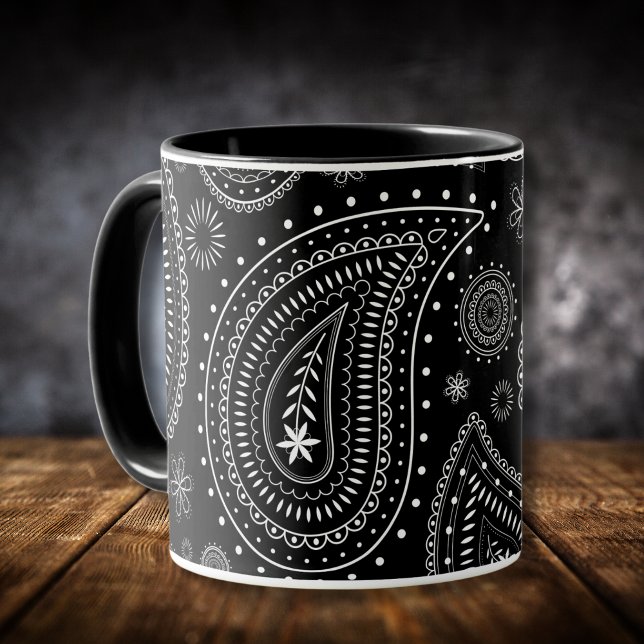 Elegant Black and White Paisley – Retro Eastern Mug (Creator Uploaded)