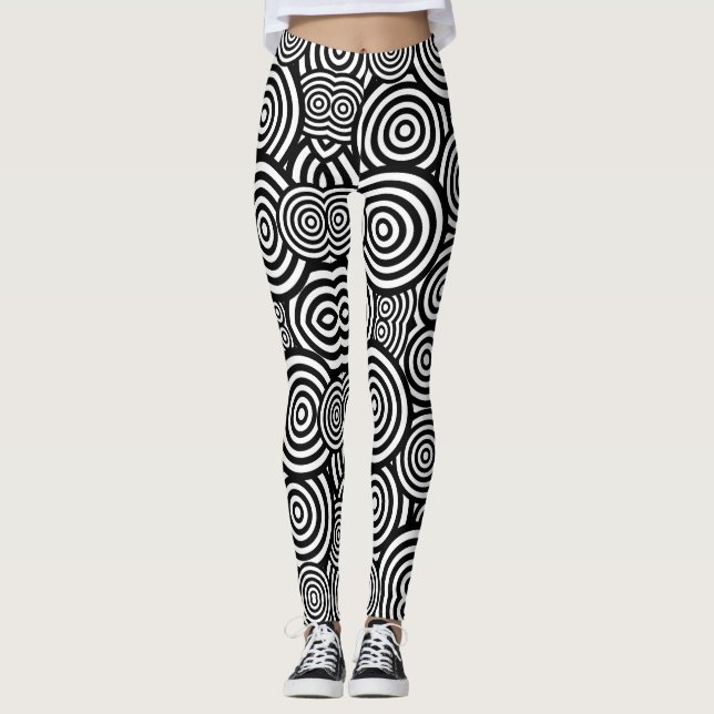 Elegant Black and White Patterned  Leggings (Front)