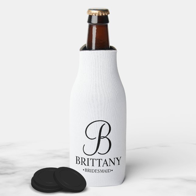 Elegant Black and White Personalised Bridesmaid Bottle Cooler (Creator Uploaded)
