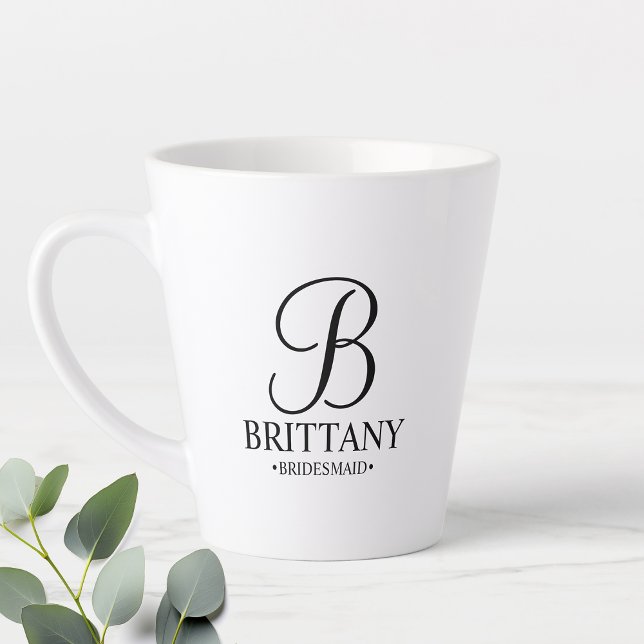 Elegant Black and White Personalised Bridesmaid Co Latte Mug (Creator Uploaded)