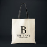 Elegant Black and White Personalised Bridesmaid To Tote Bag<br><div class="desc">Elegant Black and White Personalised Bridesmaid Gifts
featuring personalised bridesmaid's monogram,  name and title in classic serif font style.

Also perfect for Maid of Honour,  Flower Girl,  Mother of the Bride and more.</div>