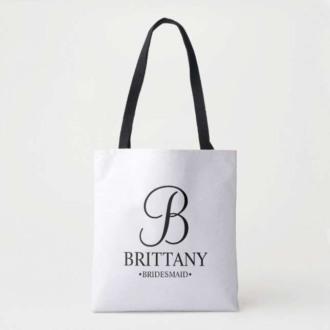 Elegant Black and White Personalised Bridesmaid Tote Bag (Front)