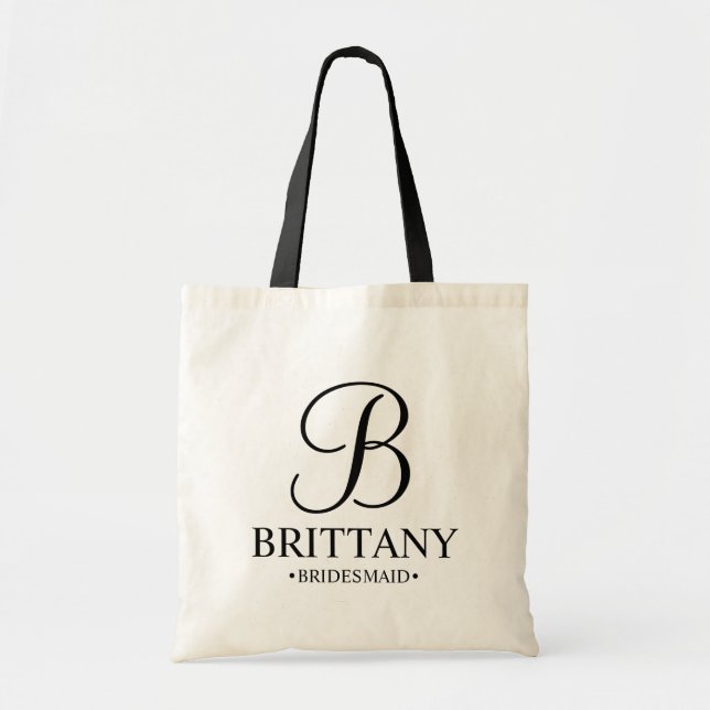 Elegant Black and White Personalised Bridesmaid Tote Bag (Front)