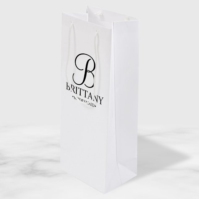 Elegant Black and White Personalised Bridesmaid Wine Gift Bag (Creator Uploaded)