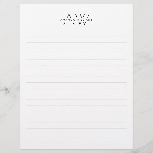 Elegant Black and White Personalised Monogram Custom Letterhead (Front)