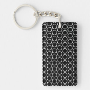 Elegant Black and White Petal Mandala Pattern Key Ring