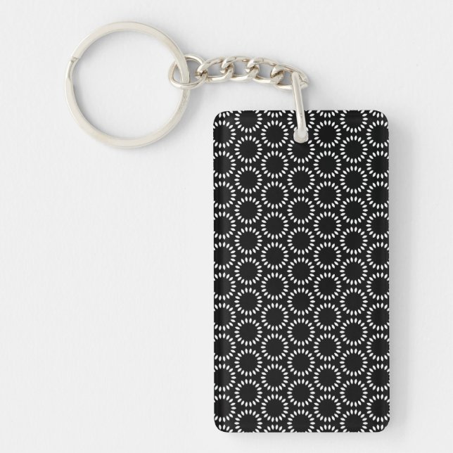 Elegant Black and White Petal Mandala Pattern Key Ring (Front)
