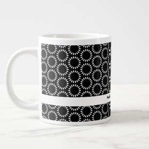Elegant Black and White Petal Mandala Pattern Large Coffee Mug