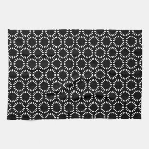 Elegant Black and White Petal Mandala Pattern Tea Towel