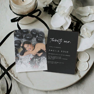 Elegant Black and White Photo 21st Birthday Invitation