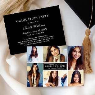Elegant Black and White Photo Collage Graduation Invitation