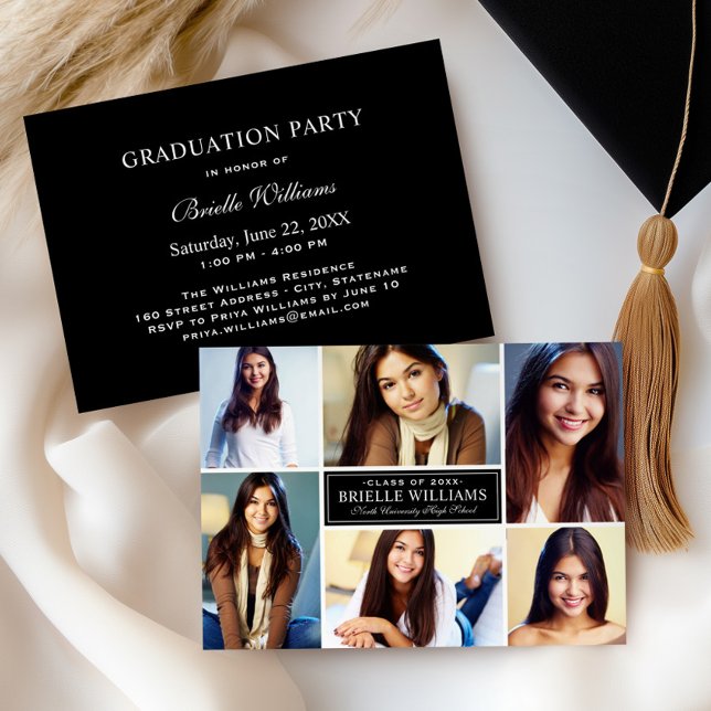 Elegant Black and White Photo Collage Graduation Invitation (Creator Uploaded)