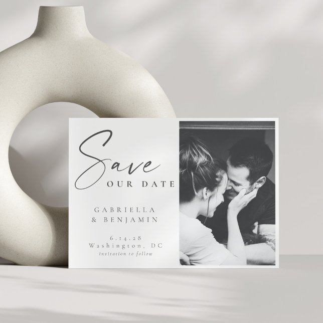 Elegant Black and White Photo Minimalist Wedding  Save The Date (Creator Uploaded)