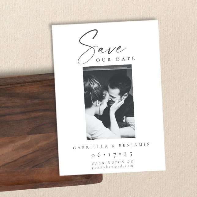 Elegant Black and White Photo Minimalist Wedding  Save The Date (Creator Uploaded)