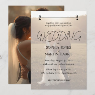 Elegant Black and White Photo Overlay Wedding  Invitation
