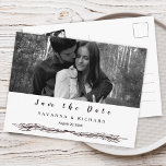 Elegant Black and White Photo Save the Date Announcement Postcard<br><div class="desc">Congratulations on your engagement! Save the Date announcements are the first big step in the wedding planning process! This design features a simple elegant save the date postcard with a large black and white photograph in the front and small black and white photo in the back. For more advanced customisation...</div>