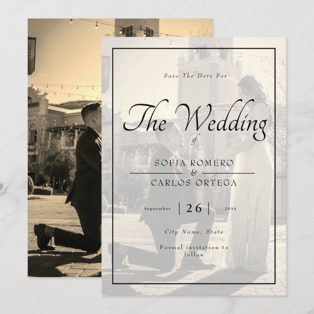 Elegant Black And White Photo Save The Date Invitation (Front/Back)