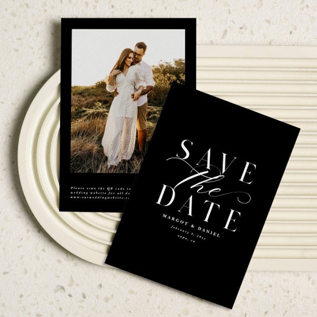 Elegant Black and White Photo Save The Date QR Cod (Creator Uploaded)