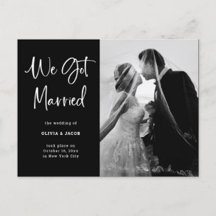 Elegant Black and White Photo Wedding Announcement Postcard