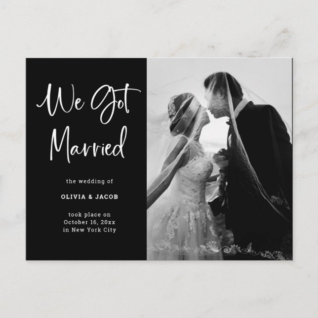Elegant Black and White | Photo Wedding Announcement Postcard (Front)