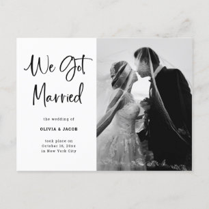 Elegant Black and White   Photo Wedding Announcement Postcard