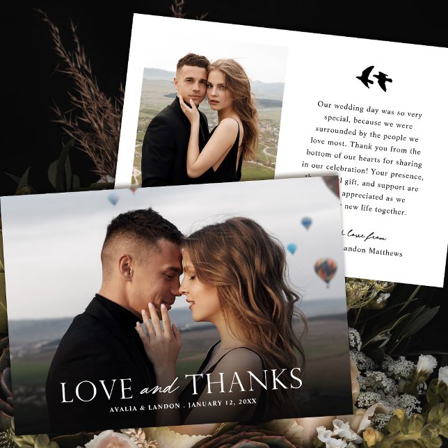 Elegant Black and White Photo Wedding | Birds Thank You Card (Creator Uploaded)