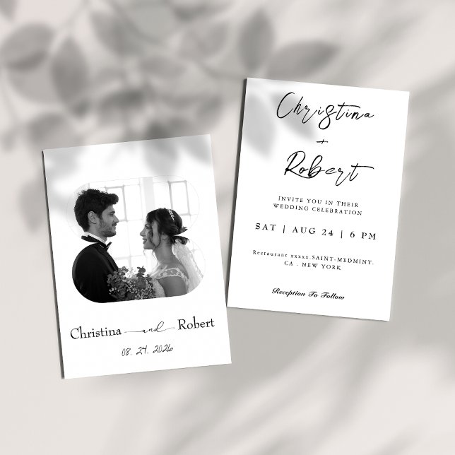 elegant black and white photo wedding  invitation (Creator Uploaded)