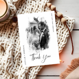 Elegant Black and White Photo Wedding Thank You Card