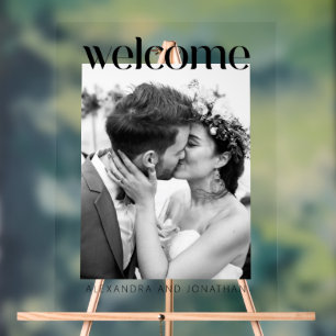Elegant Black and White Photo Wedding Welcome Acrylic Sign