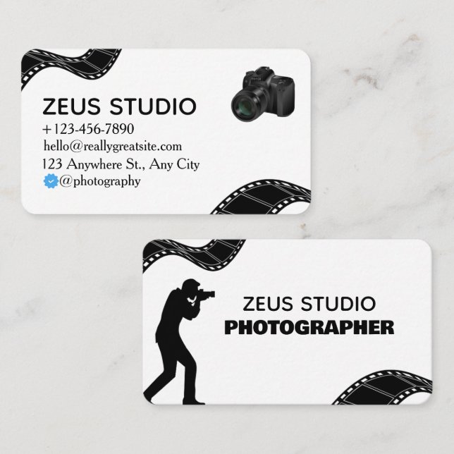 Elegant Black and White Photography Visiting Card (Front/Back)