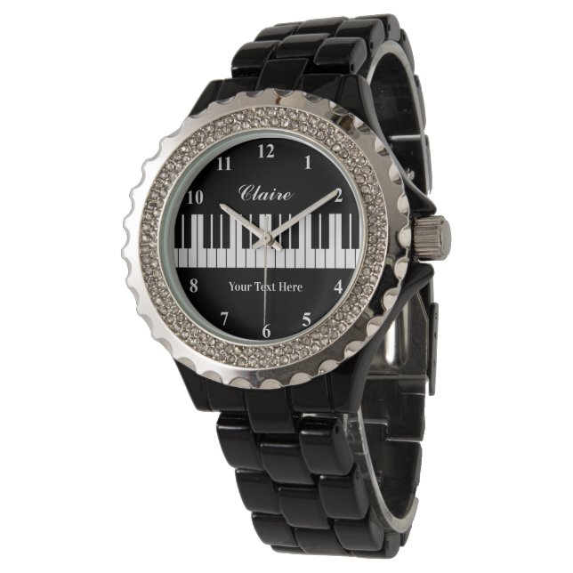 Elegant black and white piano watch for women (Angled)