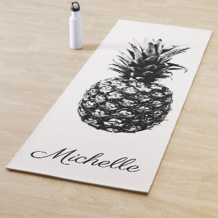 Elegant black and white Pineapple Custom Yoga Mat
