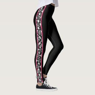 Elegant Black and White Pink Stylish Modern Swirls Leggings