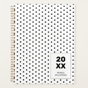 Elegant Black And White Polka Dot Personalised Planner