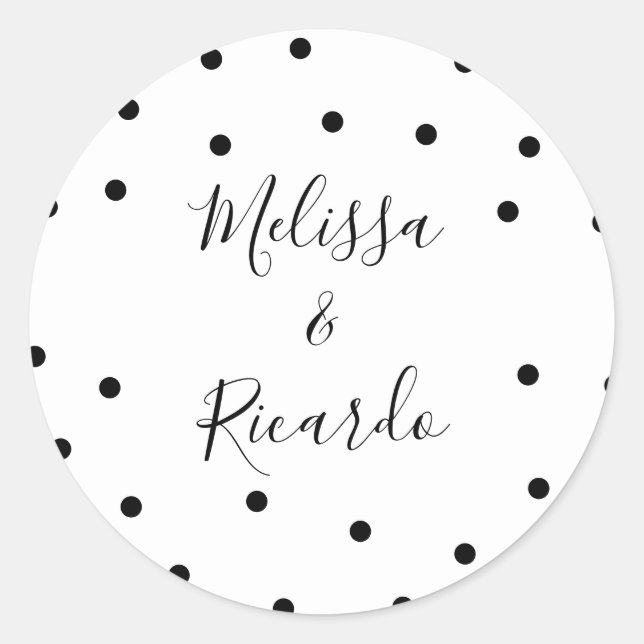 Elegant Black and White Polka Dots Classic Round Sticker (Front)