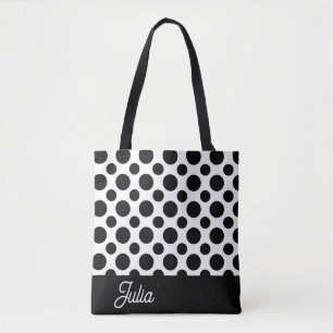 Elegant Black and white Polka Pattern Personalised Tote Bag