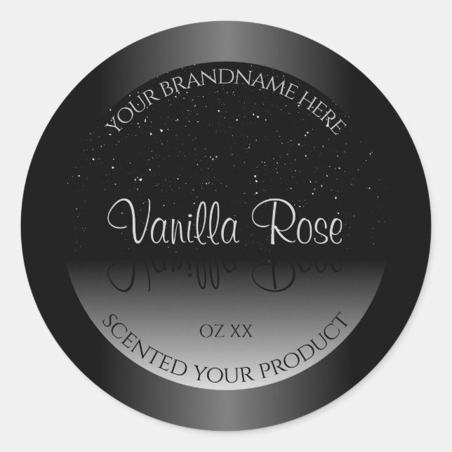 Elegant Black and White Product Label Soft Glitter (Front)