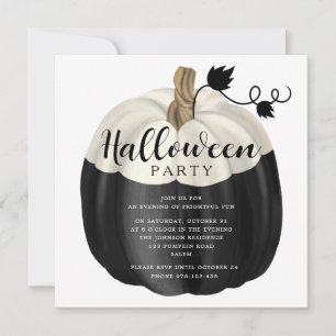 Elegant Black And White Pumpkin Halloween Party Invitation