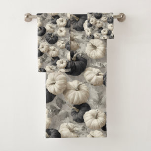 Elegant Black and White Pumpkins Bath Towel Set