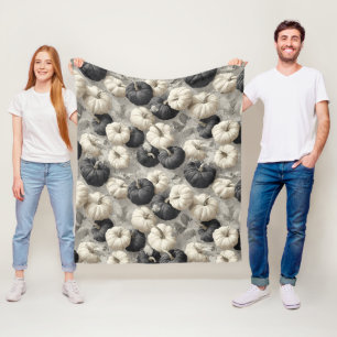 Elegant Black and White Pumpkins Fleece Blanket