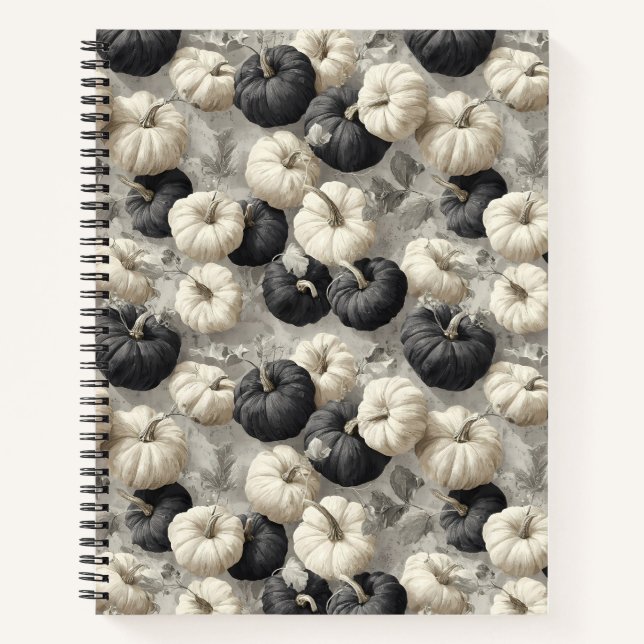 Elegant Black and White Pumpkins Notebook (Front)