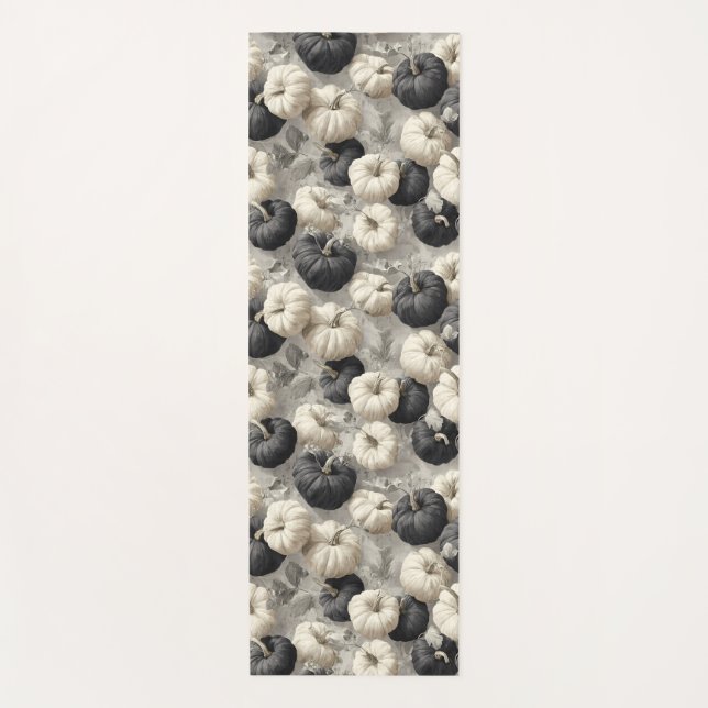 Elegant Black and White Pumpkins Yoga Mat (Front)