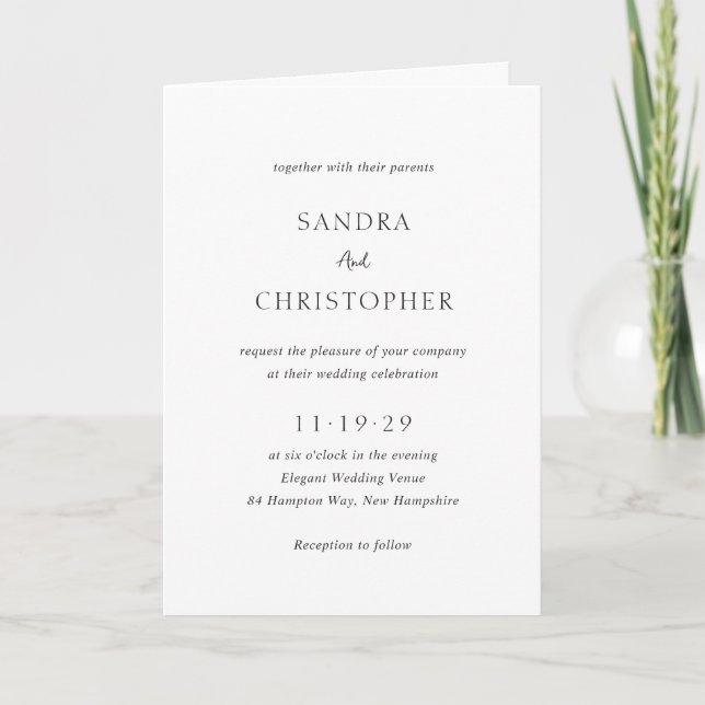 Elegant Black and White QR Code Modern Wedding Invitation (Front)