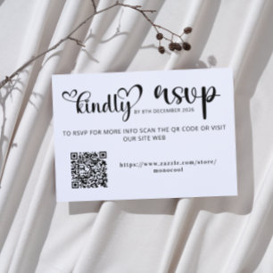 Elegant Black and White Qr Code Wedding Replay RSVP Card