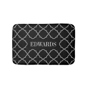 Elegant black and white quaterefoil pattern custom bath mat