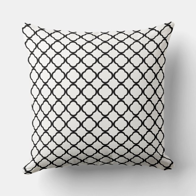 Elegant Black And White Quatrefoil Pattern Cushion (Back)