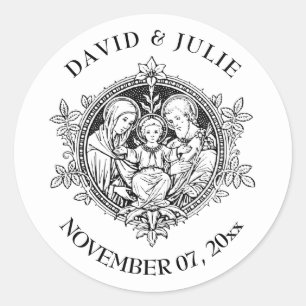 Elegant Black and White Religious Holy Family Classic Round Sticker