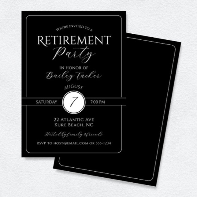 Elegant Black and White Retirement Party Invitation (Creator Uploaded)