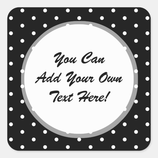 Elegant Black and White Retro Polka Dots Square Sticker (Front)